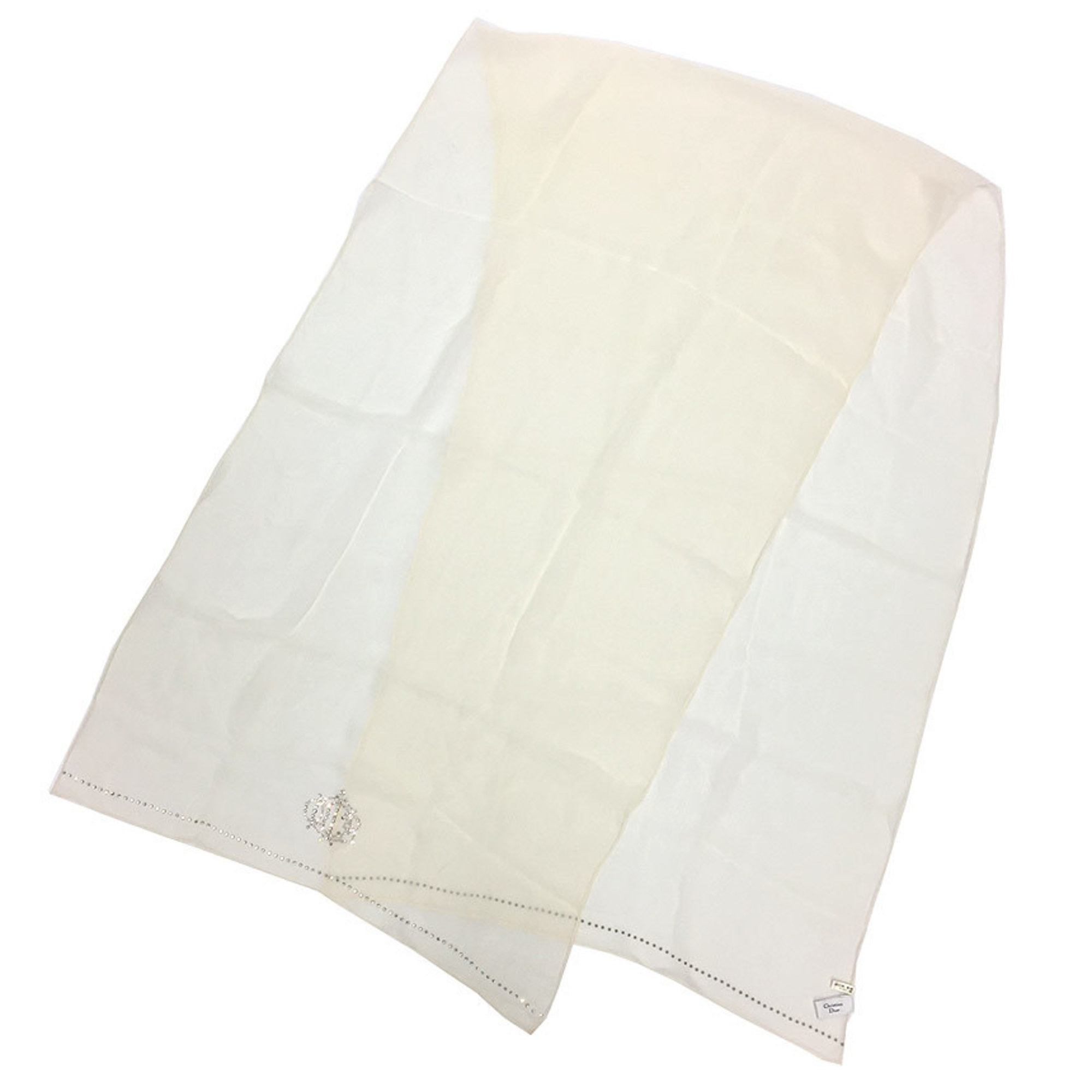 Christian Dior Stole Shawl Silk Rhinestone White